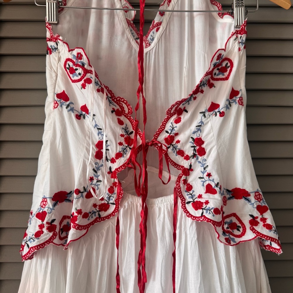 Free People | Rare Cottage Core Valenciana Halter Embroidery Hearts Dress New XS - Picture 9 of 14